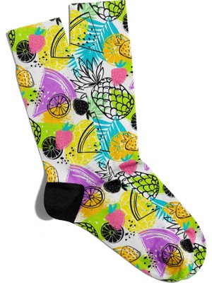 Eğlenceli Çorap Unisex Ananas Limon Popart Mevsim Baskılı Çorap