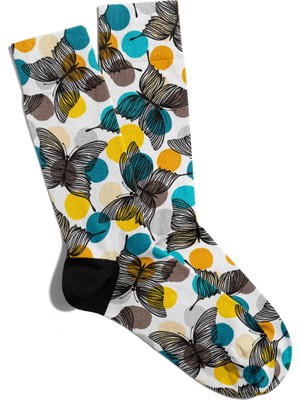 Eğlenceli Çorap Unisex  Çiçek ve Kelebek Baskılı Çorap