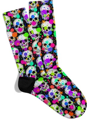 Eğlenceli Çorap  Unisex Boyalı Kuru Kafalar Desen Baskılı Çorap