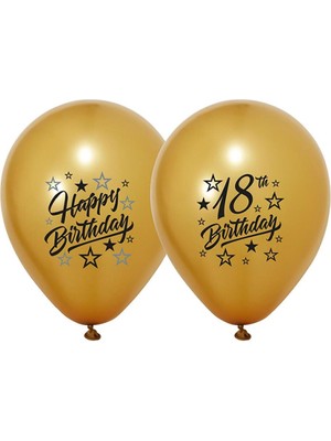 Feyza Design 2+1 Golden Stars 18 Yaş Baskılı 12'' Balon Seti 8'li