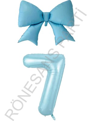 Feyza Design Mavi Renk Fiyonk Rakam Folyo Balon Seti Yaş 7