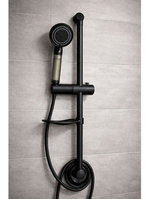 Ahlez Sürgülü Mat Siyah Yağmurlama Maxima 5 Fonksiyonlu Duş Takımı Seti