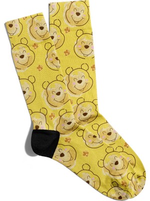 Eğlenceli Çorap Unisex Sarı Sevimli Teddy Baskılı Çorap