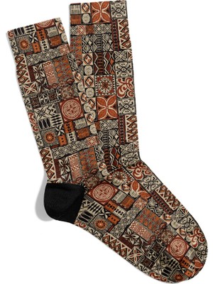 Eğlenceli Çorap Unisex  Kahverengi Geometrik Etnik Desen Baskılı Çorap