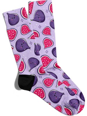Eğlenceli Çorap Unisex Incir Baskılı Mor Çorap