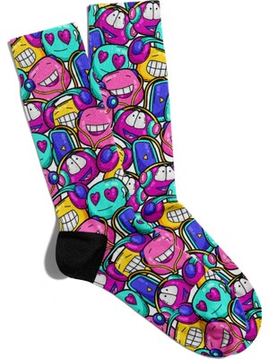 Eğlenceli Çorap Unisex  Mutlu Emojiler Music Baskılı Çorap