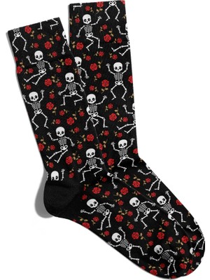 Eğlenceli Çorap Unisex  Skull Rose  Detay Baskılı Çorap