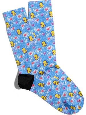 Eğlenceli Çorap Unisex Mavi Desen Yavru Ördek Baskılı Çorap