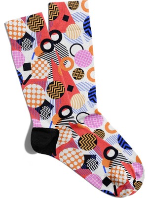 Eğlenceli Çorap Unisex  Geomektrik Retro Desen Baskılı Çorap