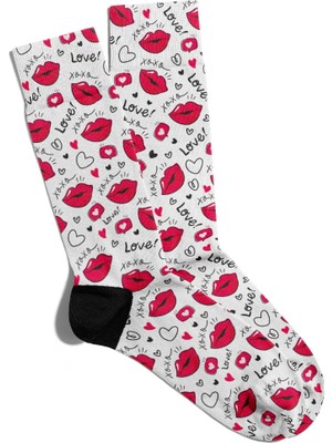 Eğlenceli Çorap Unisex Xoxo Love Kiss Baskılı Çorap