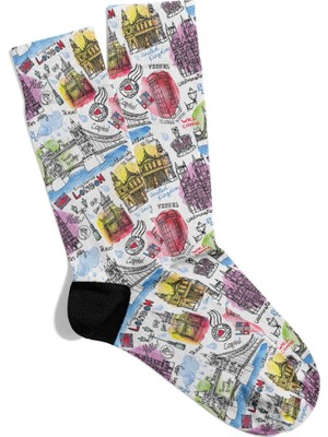 Eğlenceli Çorap  Unisex Travel London City Desen Baskılı Çorap