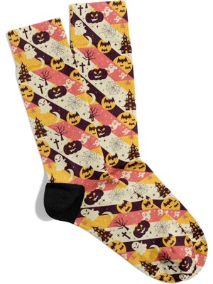 Eğlenceli Çorap  Unisex Renkli Halloween X2  Desen Baskılı Çorap