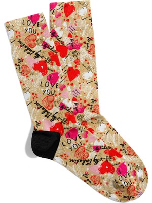 Eğlenceli Çorap  Unisex Love You Kalp Desen Baskılı Çorap