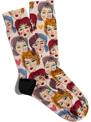 Eğlenceli Çorap Unisex  Tatlı Yüzler Baskılı Çorap