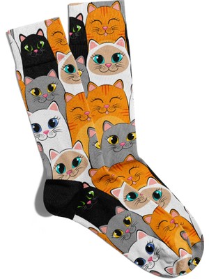 Eğlenceli Çorap Unisex Sevimli Kediler  Baskılı Çorap