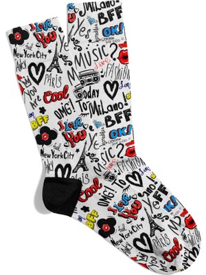 Eğlenceli Çorap  Unisex Cool Omg City Paris Desen Baskılı Çorap