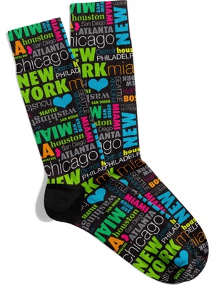 Eğlenceli Çorap  Unisex Renkli Şehirler X2 Desen Baskılı Çorap