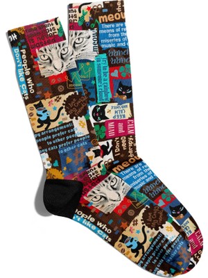 Eğlenceli Çorap Unisex  Retro Kedi Ayrıntı Popart Baskılı Çorap