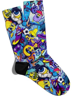 Eğlenceli Çorap Unisex  Game Futbol Popart Simgeler Baskılı Çorap