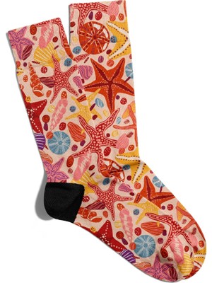 Eğlenceli Çorap Unisex  Yaz Temalı Deniz Yıldızı Desen Baskılı Çorap