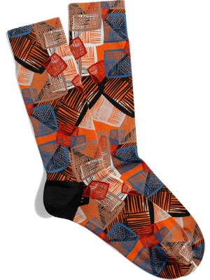 Eğlenceli Çorap Unisex Geometrik Etnik Kare Desen Baskılı Çorap