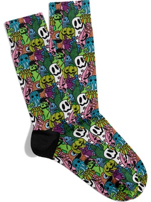 Eğlenceli Çorap Unisex Yeşil Bal Kabağı Hx Baskılı Çorap