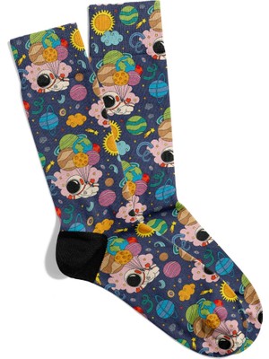 Eğlenceli Çorap  Unisex Popart Space Dreams Desen Baskılı Çorap