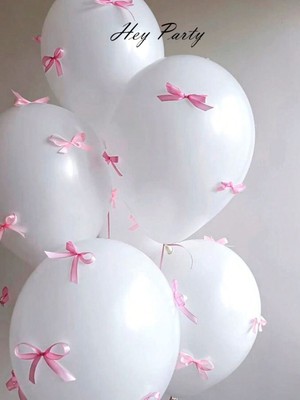 Feyza Design Beyaz Balon Seti 10'lu Pembe Fiyonk Kurdeleli - Doğum Günü Seti