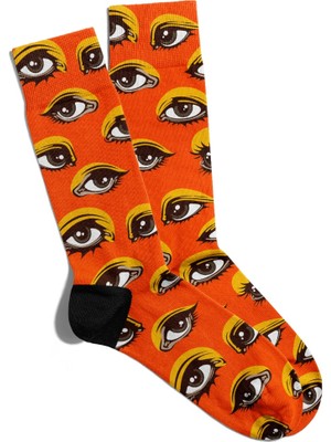 Eğlenceli Çorap Unisex Turuncu Göz Tema Baskılı Çorap