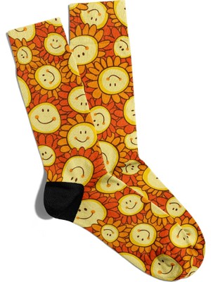 Eğlenceli Çorap Unisex  Gülen Papatya Emoji Baskılı Çorap
