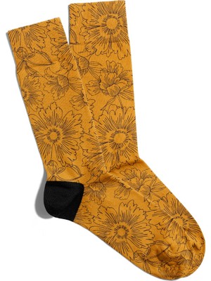 Eğlenceli Çorap Unisex  Sarı Çiçek Desen Baskılı Çorap