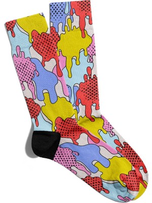 Eğlenceli Çorap Unisex Renkli Boyalar Popart Baskılı Çorap