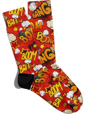 Eğlenceli Çorap Unisex  Kırmızı Boom Popart Summer Baskılı Çorap