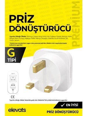Elevats Premium Ingiliz Erkek Fişli Seyahat Adaptörü Arabistan Umre Hac Fişi Çevirici Priz Dönüştürücü