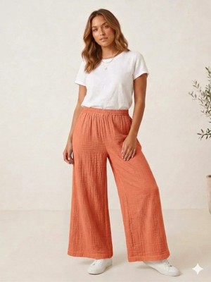 Müslin %100 Pamuk Cep Detaylı Pantolon