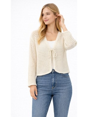 Noa Noa Kadın Bağlama Detaylı Ajurlu Kısa Hırka