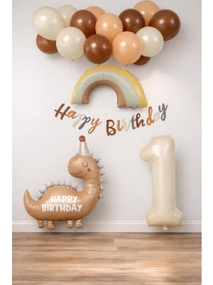 Patladı Gitti Retro 1 Yaş Dinazor Konsept Doğum Günü Seti