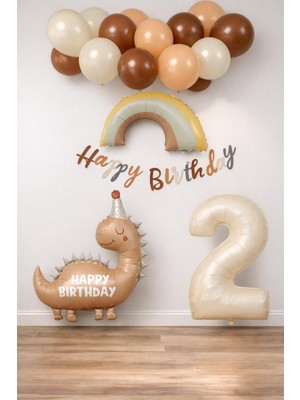 Patladı Gitti Retro 2 Yaş Dinazor Konsept Doğum Günü Seti