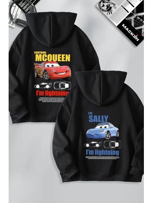 Sevgililer Günü Özel Kapüşonlu Araba Baskılı Oversize Sweatshirt - Siyah