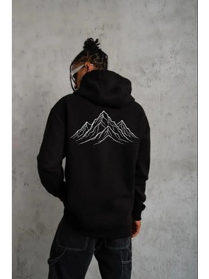 Erkek Nihilist Penguen Özel Tasarım Oversize Kapüşonlu Sweatshirt - Siyah