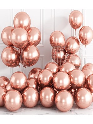 Feyza Design 30'lu 12 Inç Rose Gold Metalik Krom Balon Seti – Helyum Uyumlu