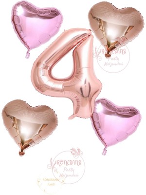 Feyza Design Yeşil Rakam ve Kalp Folyo Balon Seti Yaş 4