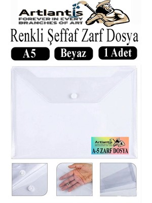 Artlantis A5 Çıtçıtlı Dosya Şeffaf Renkli Zarf Dosya 1 Adet 17X22 cm Çıt Çıtlı Dosya Su Geçirmez 50 Yaprak Kapasiteli
