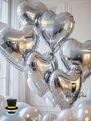 Feyza Design Gümüş Kalp Folyo Balon Seti 3 Adet Doğum Günü Balonları