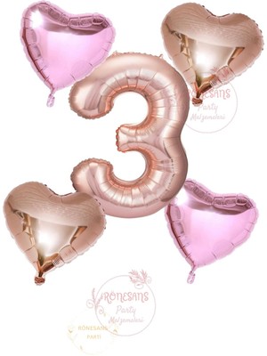 Feyza Design Yeşil Rakam ve Kalp Folyo Balon Seti Yaş 3