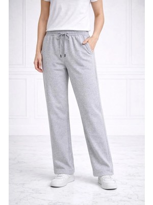 Tarz Yeri Kadın Düz Paça Beli Lastikli Eşofman Altı Pantolon - Gri