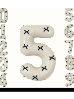 Feyza Design Bej Renkli Siyah Fiyonklu 34 Inç Rakam Folyo Balon