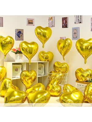 Feyza Design 10’lu Kalp Folyo Balon Seti – 18 Inç Sarı Renkli