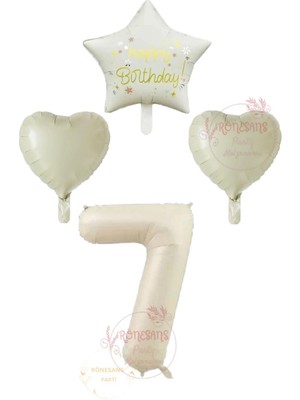 Feyza Design Yeşil Renkli Rönesans Krem Rakam Happy Bırthday Balon Seti