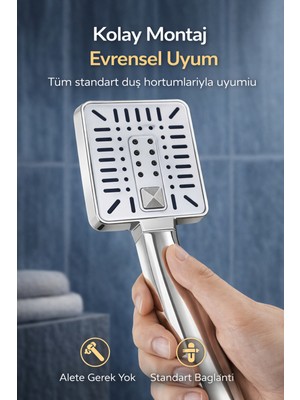 Ahlez Neva Beyaz Krom 3 Fonksiyonlu Ultra Lüx Duş Başlığı El Duşu